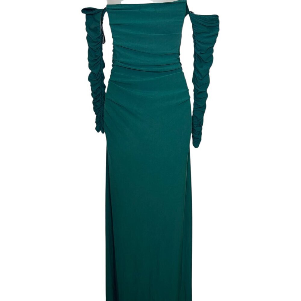 SWF Ruched Off Shoulder Long Sleeve Maxi Dress Teal Green Size Small - Picture 3 of 6